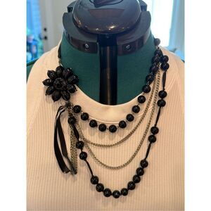 Black House White Market layered beaded statement necklace